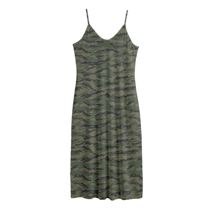 Green Tiger Stripe Camouflage Print Jersey Midi Cami Dress