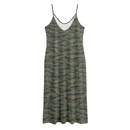 Green Tiger Stripe Camouflage Print Jersey Midi Cami Dress
