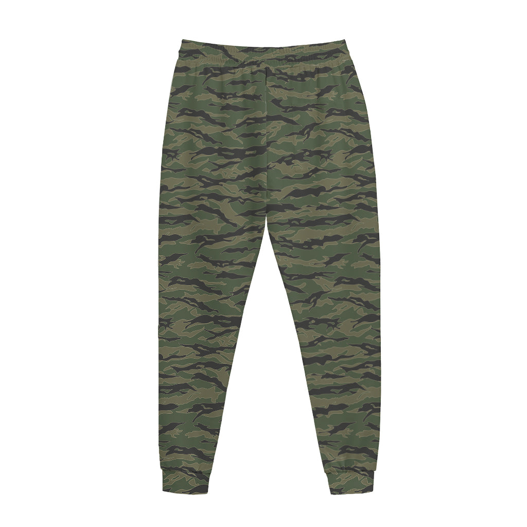 Green Tiger Stripe Camouflage Print Jogger Pants