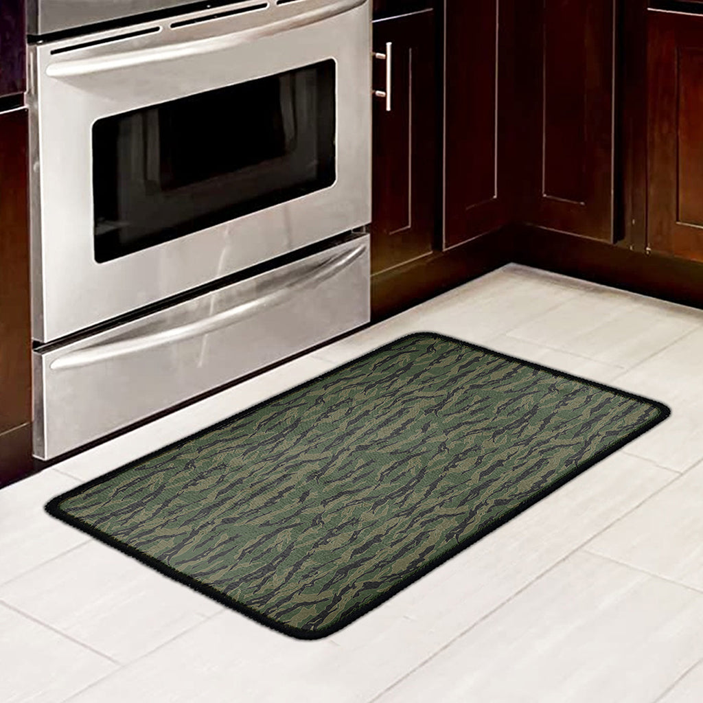 Green Tiger Stripe Camouflage Print Kitchen Mat