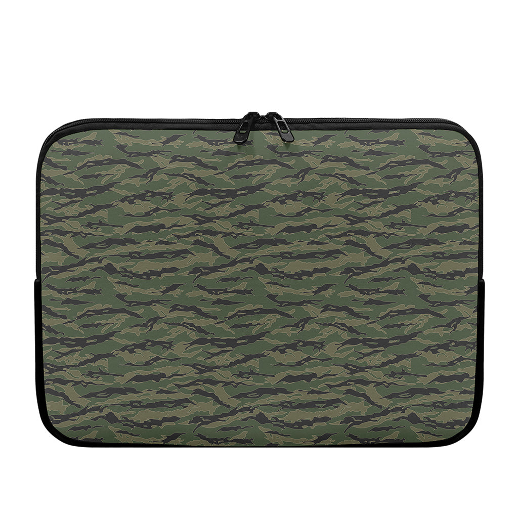 Green Tiger Stripe Camouflage Print Laptop Sleeve
