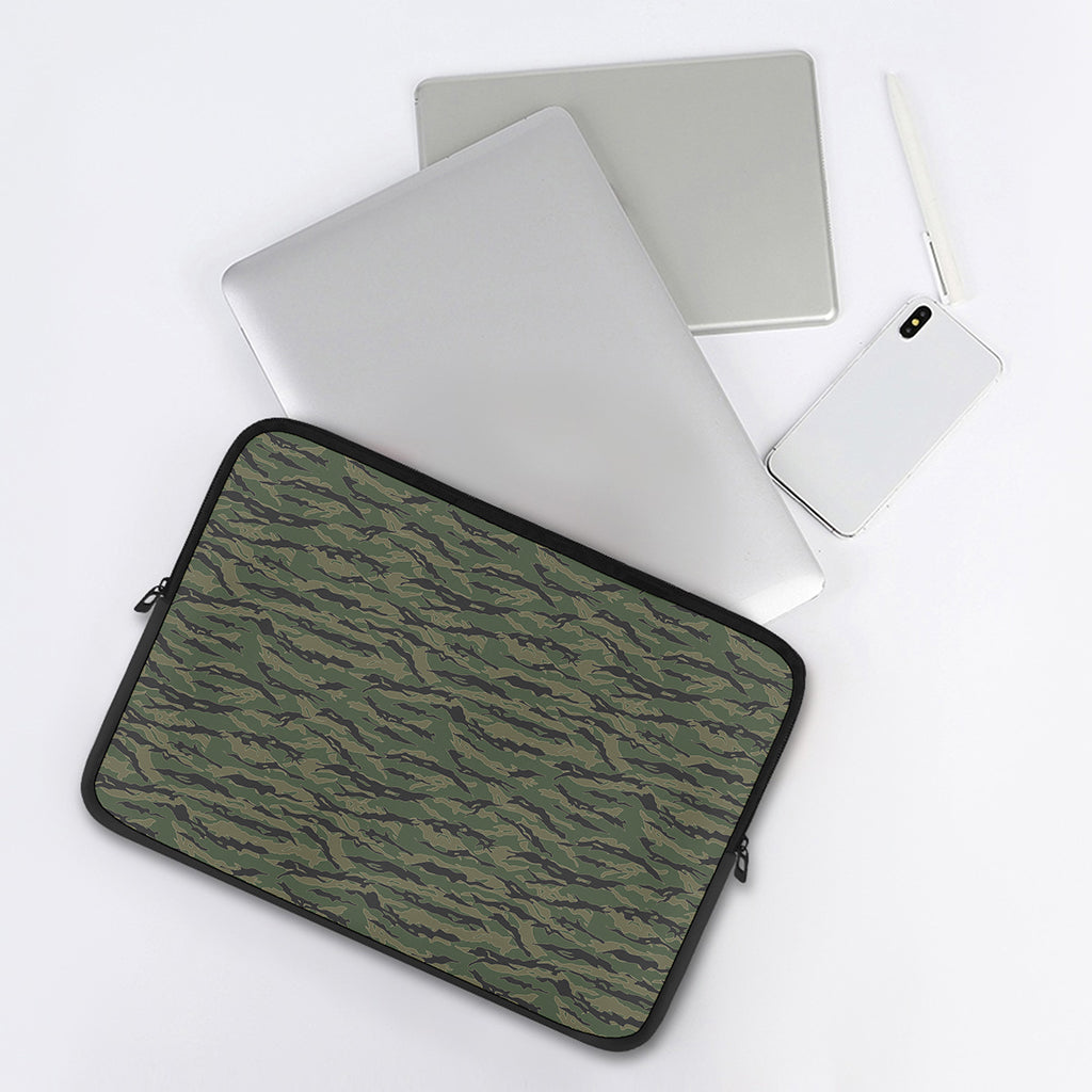 Green Tiger Stripe Camouflage Print Laptop Sleeve