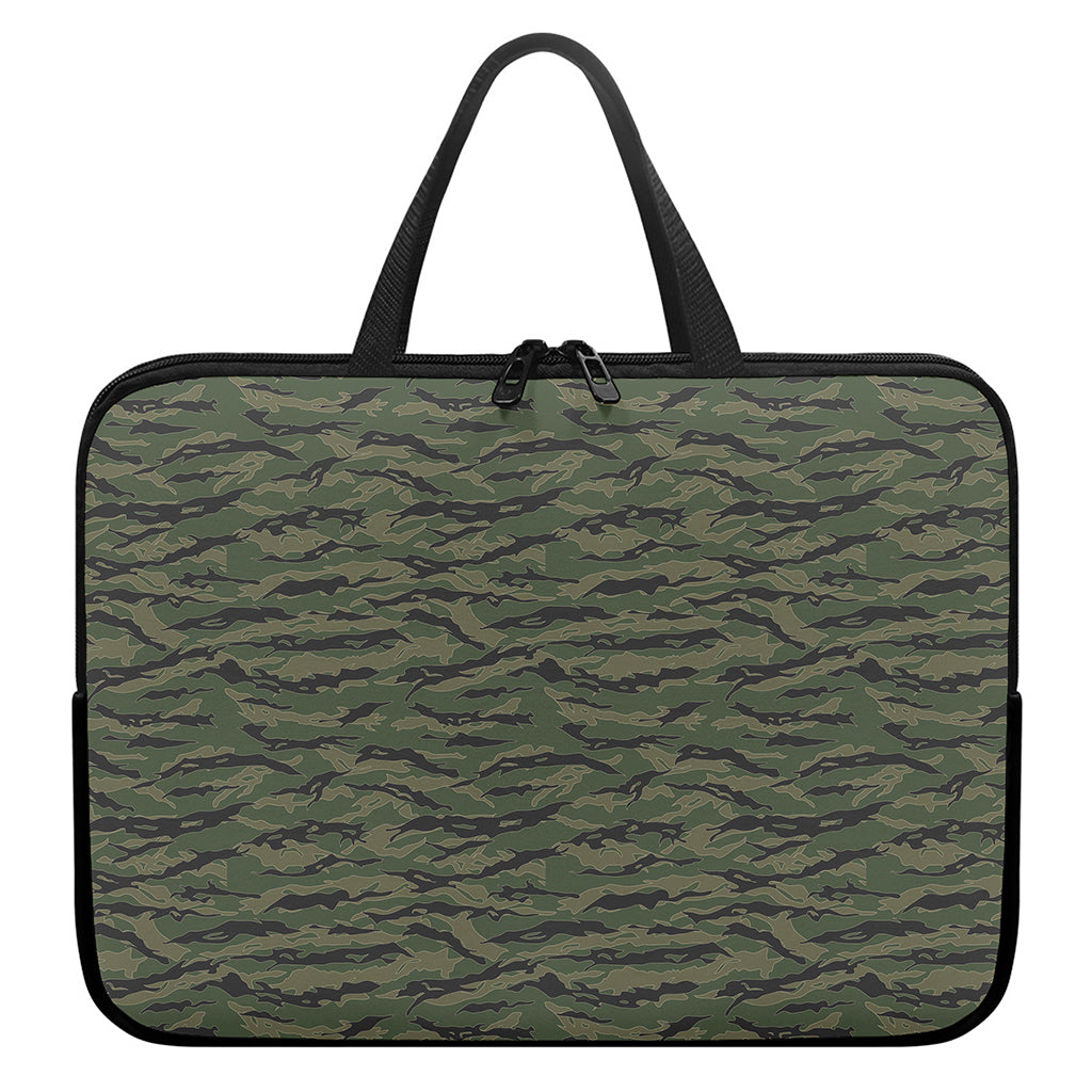 Green Tiger Stripe Camouflage Print Laptop Sleeve With Handle