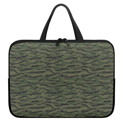 Green Tiger Stripe Camouflage Print Laptop Sleeve With Handle