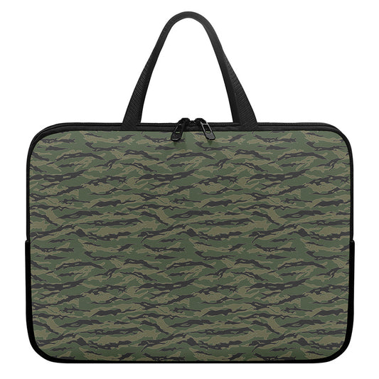 Green Tiger Stripe Camouflage Print Laptop Sleeve With Handle