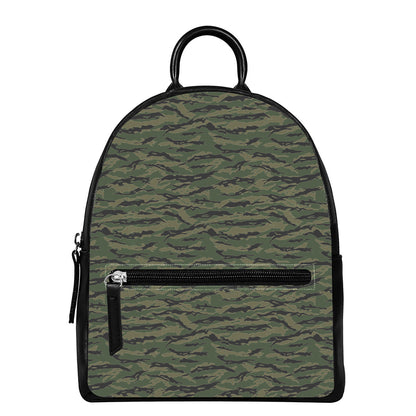 Green Tiger Stripe Camouflage Print Leather Backpack