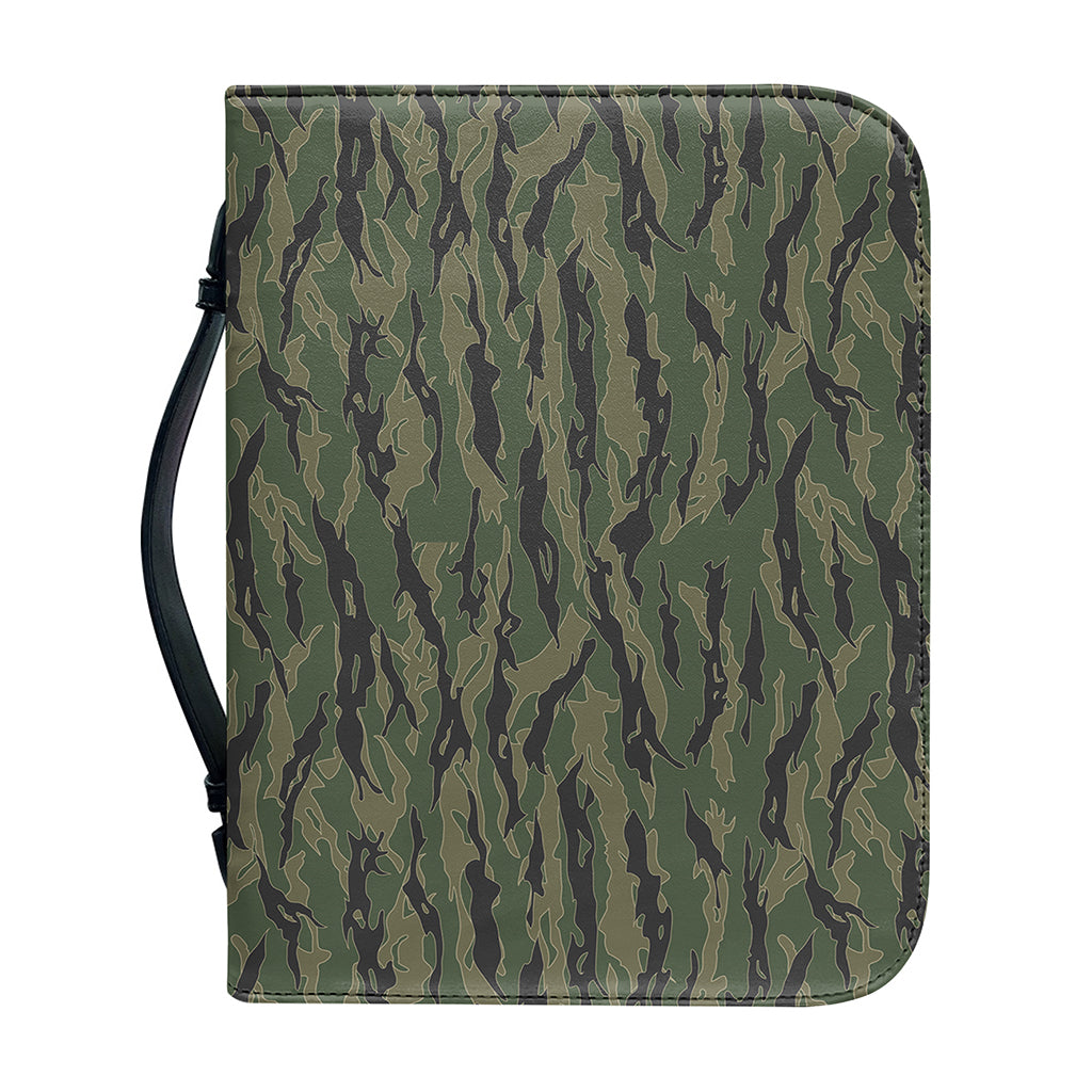 Green Tiger Stripe Camouflage Print Leather Bible Cover