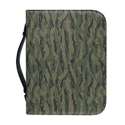 Green Tiger Stripe Camouflage Print Leather Bible Cover