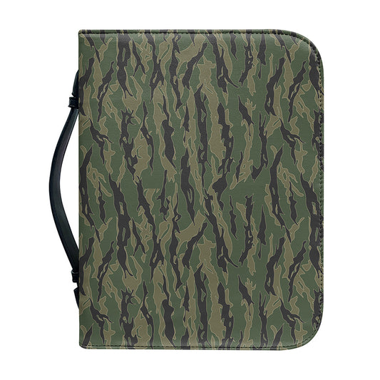 Green Tiger Stripe Camouflage Print Leather Bible Cover