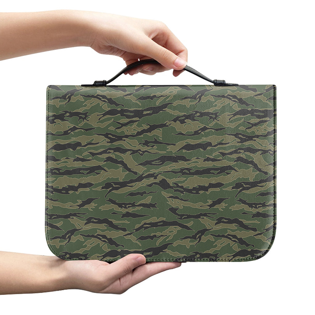 Green Tiger Stripe Camouflage Print Leather Bible Cover