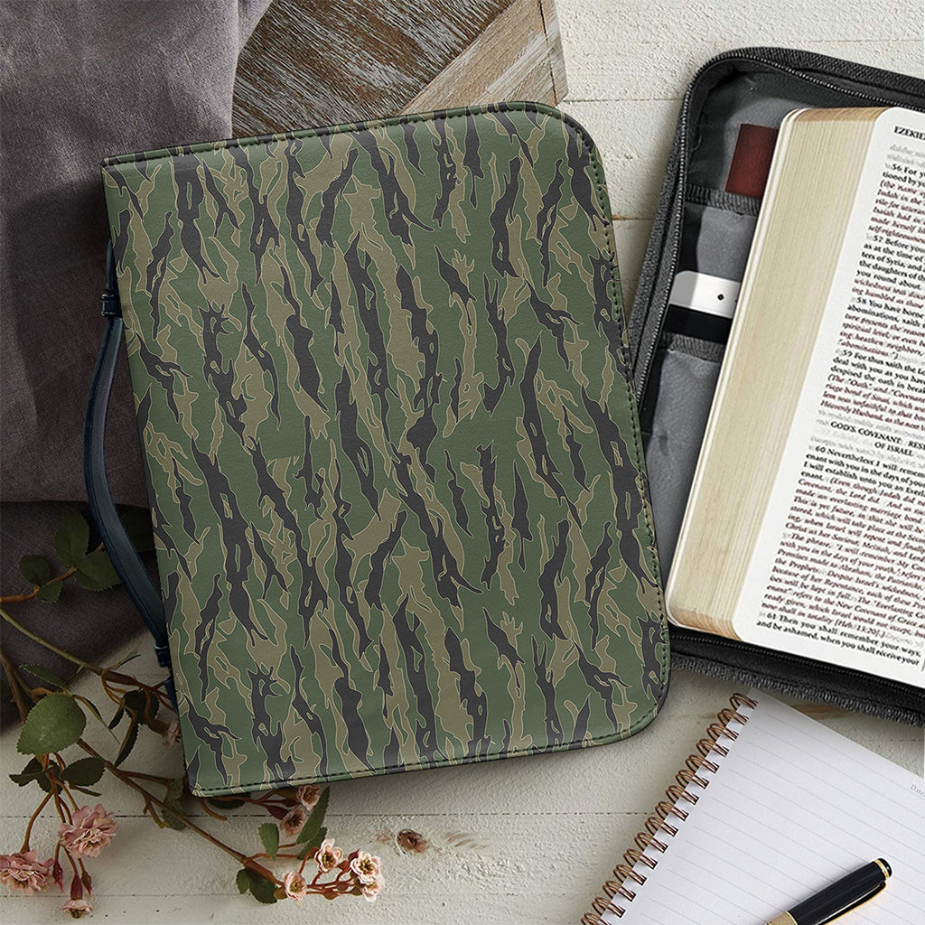 Green Tiger Stripe Camouflage Print Leather Bible Cover