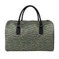 Green Tiger Stripe Camouflage Print Leather Duffel Bag