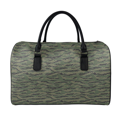 Green Tiger Stripe Camouflage Print Leather Duffle Bag