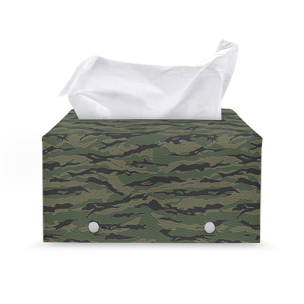 Green Tiger Stripe Camouflage Print Leather Tissue Box Cover