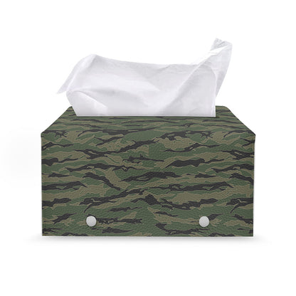 Green Tiger Stripe Camouflage Print Leather Tissue Box Cover