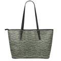 Green Tiger Stripe Camouflage Print Leather Tote Bag With Zipper