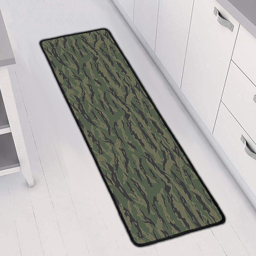 Green Tiger Stripe Camouflage Print Long Kitchen Mat