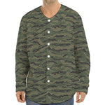 Green Tiger Stripe Camouflage Print Long Sleeve Baseball Jersey