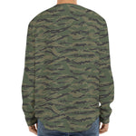 Green Tiger Stripe Camouflage Print Long Sleeve Baseball Jersey
