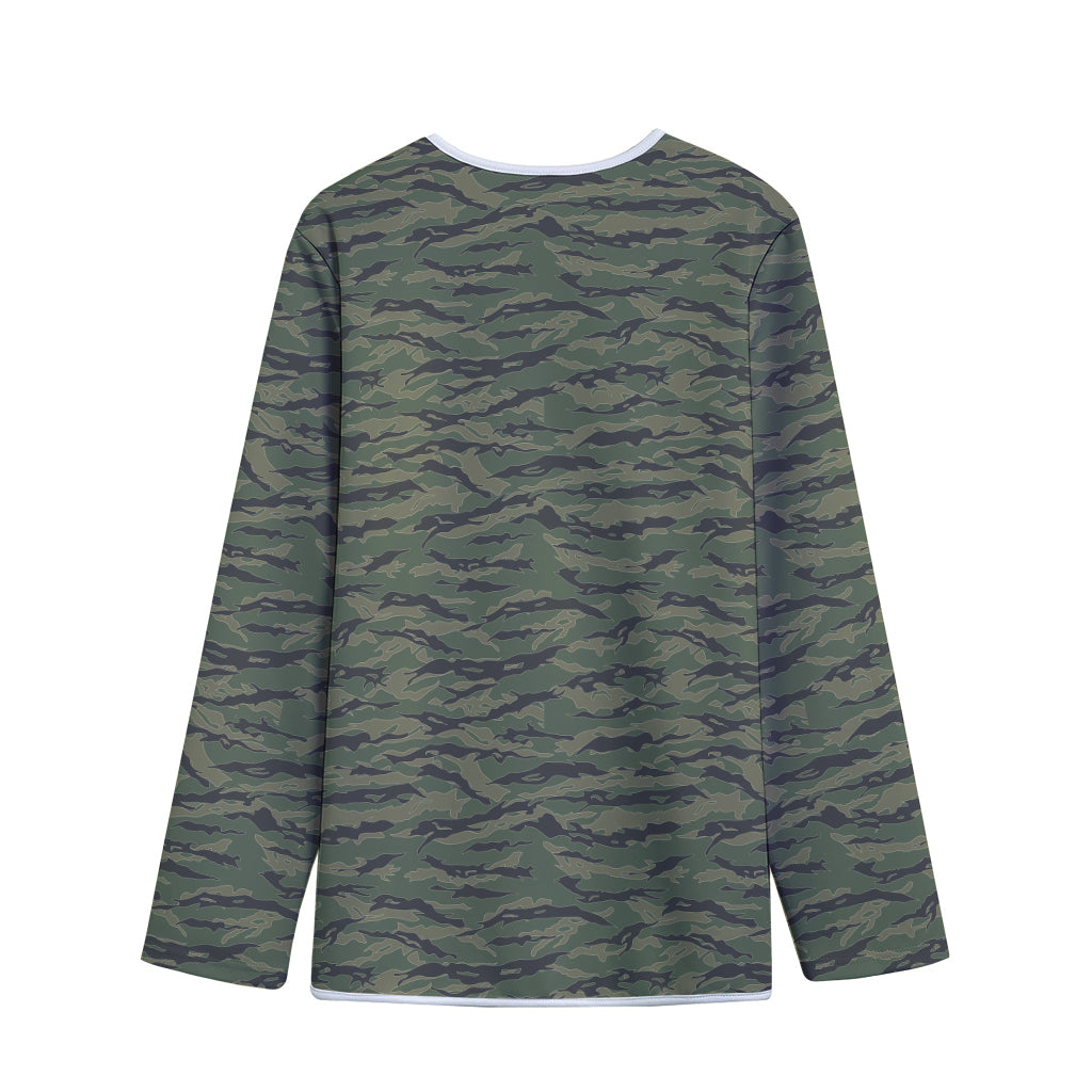 Green Tiger Stripe Camouflage Print Long Sleeve Short Coat