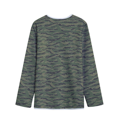 Green Tiger Stripe Camouflage Print Long Sleeve Short Coat