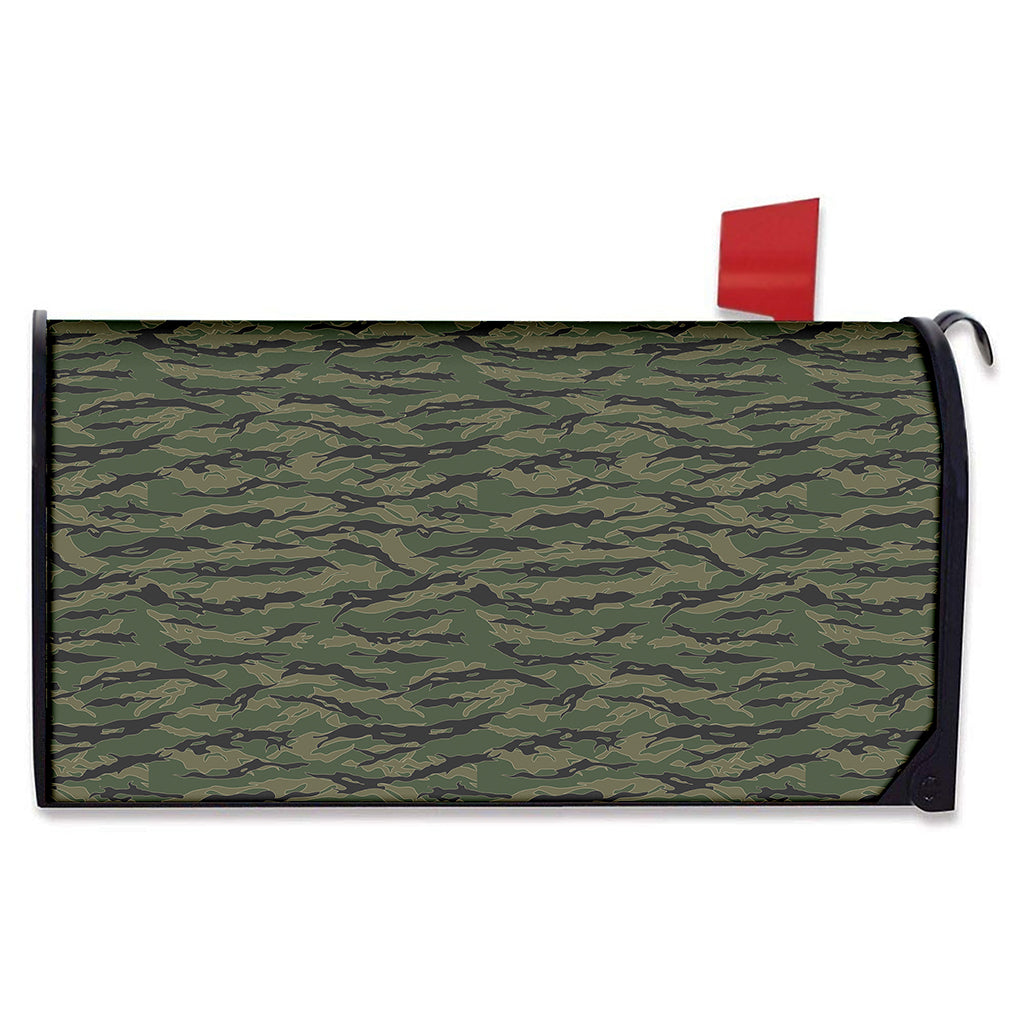 Green Tiger Stripe Camouflage Print Mailbox Cover