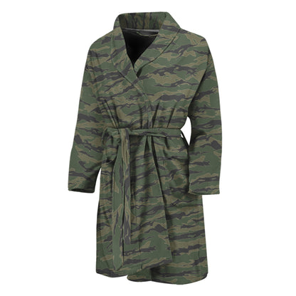 Green Tiger Stripe Camouflage Print Men's Bathrobe