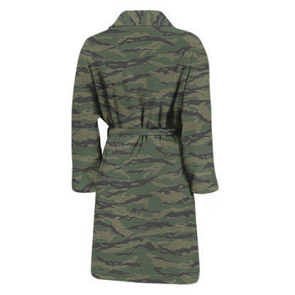 Green Tiger Stripe Camouflage Print Men's Bathrobe