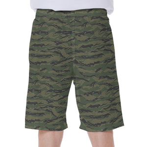 Green Tiger Stripe Camouflage Print Men's Beach Shorts