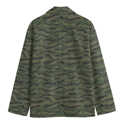 Green Tiger Stripe Camouflage Print Men's Blazer