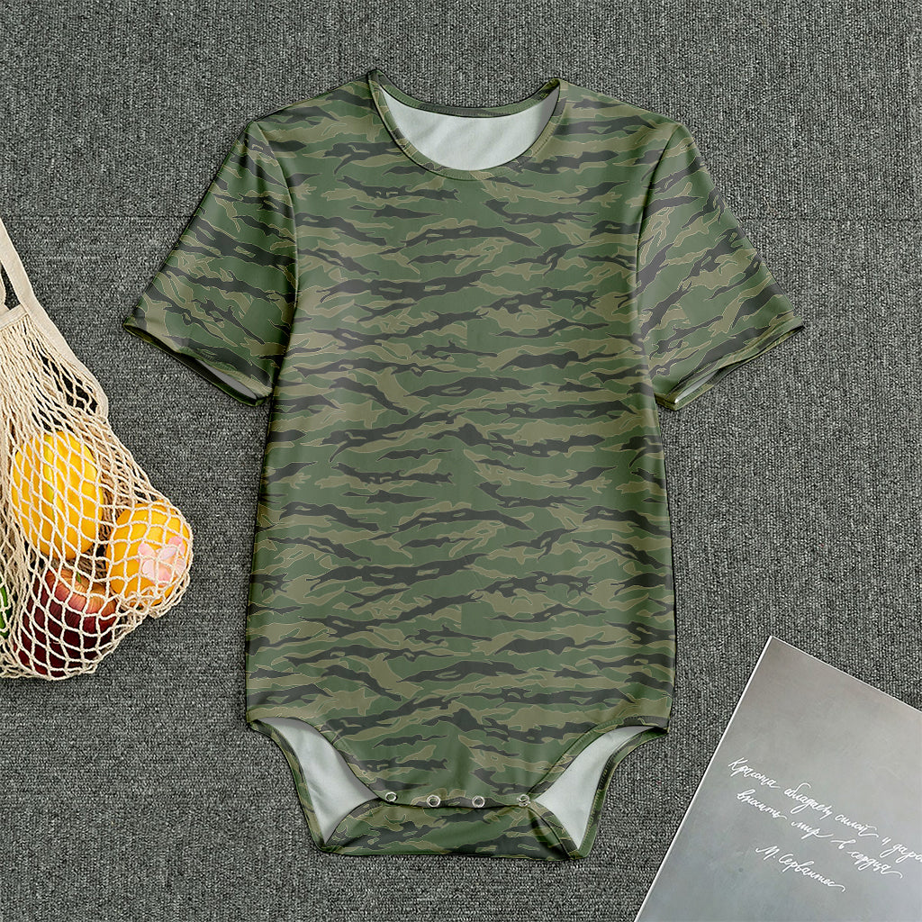 Green Tiger Stripe Camouflage Print Men's Bodysuit