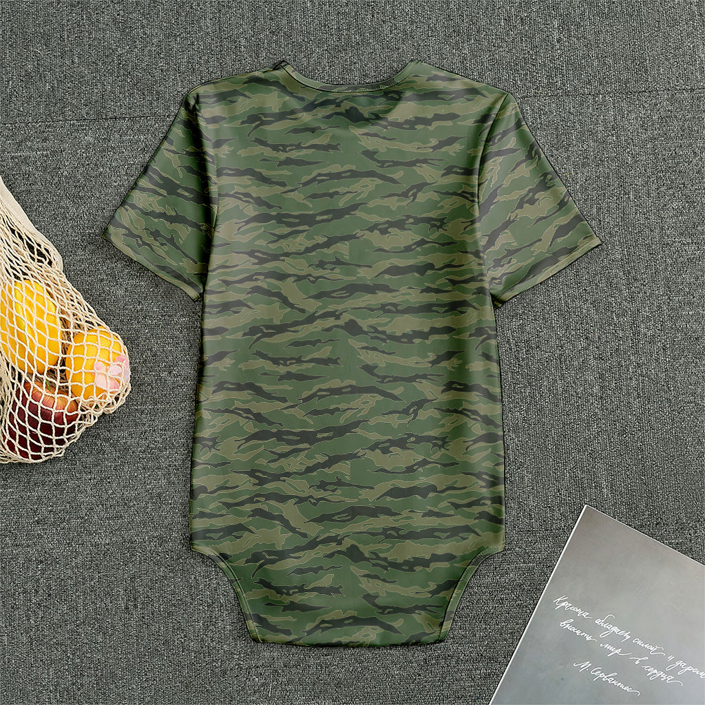 Green Tiger Stripe Camouflage Print Men's Bodysuit