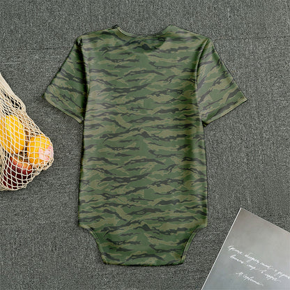 Green Tiger Stripe Camouflage Print Men's Bodysuit