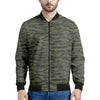 Green Tiger Stripe Camouflage Print Men's Bomber Jacket