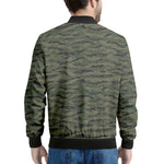 Green Tiger Stripe Camouflage Print Men's Bomber Jacket