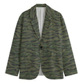 Green Tiger Stripe Camouflage Print Men's Cotton Blazer