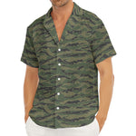 Green Tiger Stripe Camouflage Print Men's Deep V-Neck Shirt