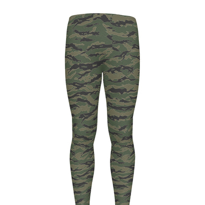 Green Tiger Stripe Camouflage Print Men's leggings