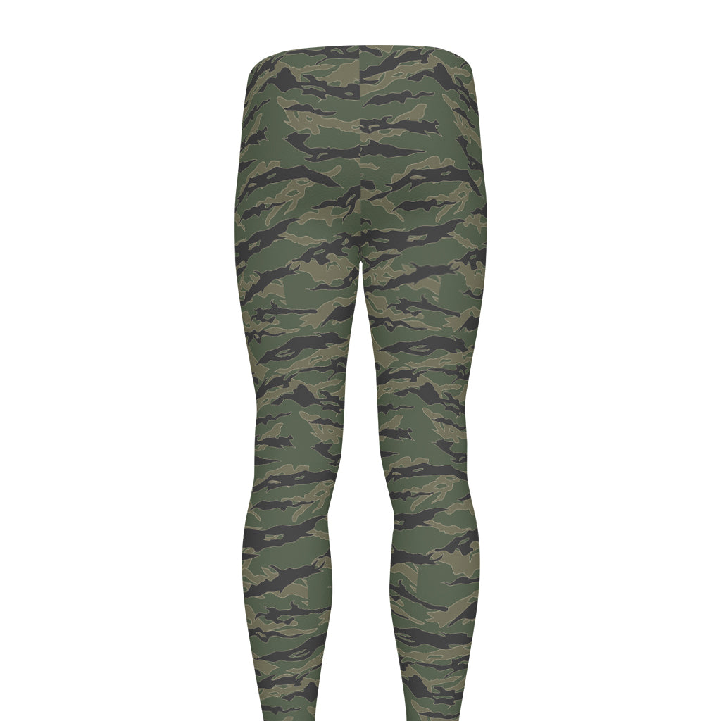 Green Tiger Stripe Camouflage Print Men's leggings