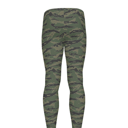 Green Tiger Stripe Camouflage Print Men's leggings