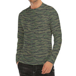 Green Tiger Stripe Camouflage Print Men's Long Sleeve Rash Guard