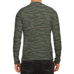 Green Tiger Stripe Camouflage Print Men's Long Sleeve Rash Guard