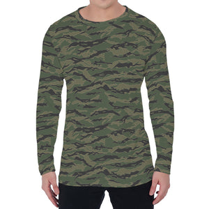 Green Tiger Stripe Camouflage Print Men's Long Sleeve T-Shirt