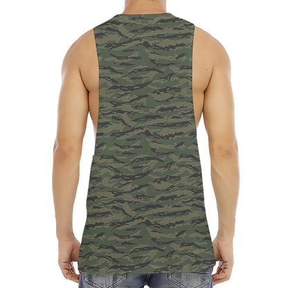 Green Tiger Stripe Camouflage Print Men's Muscle Tank Top