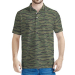 Green Tiger Stripe Camouflage Print Men's Polo Shirt