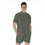 Green Tiger Stripe Camouflage Print Men's Rompers