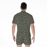 Green Tiger Stripe Camouflage Print Men's Rompers