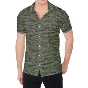 Green Tiger Stripe Camouflage Print Men's Shirt