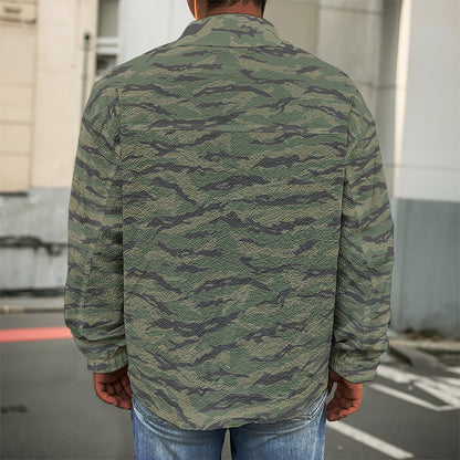 Green Tiger Stripe Camouflage Print Men's Shirt Jacket
