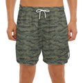 Green Tiger Stripe Camouflage Print Men's Split Running Shorts